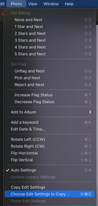 Choose edit settings to copy option